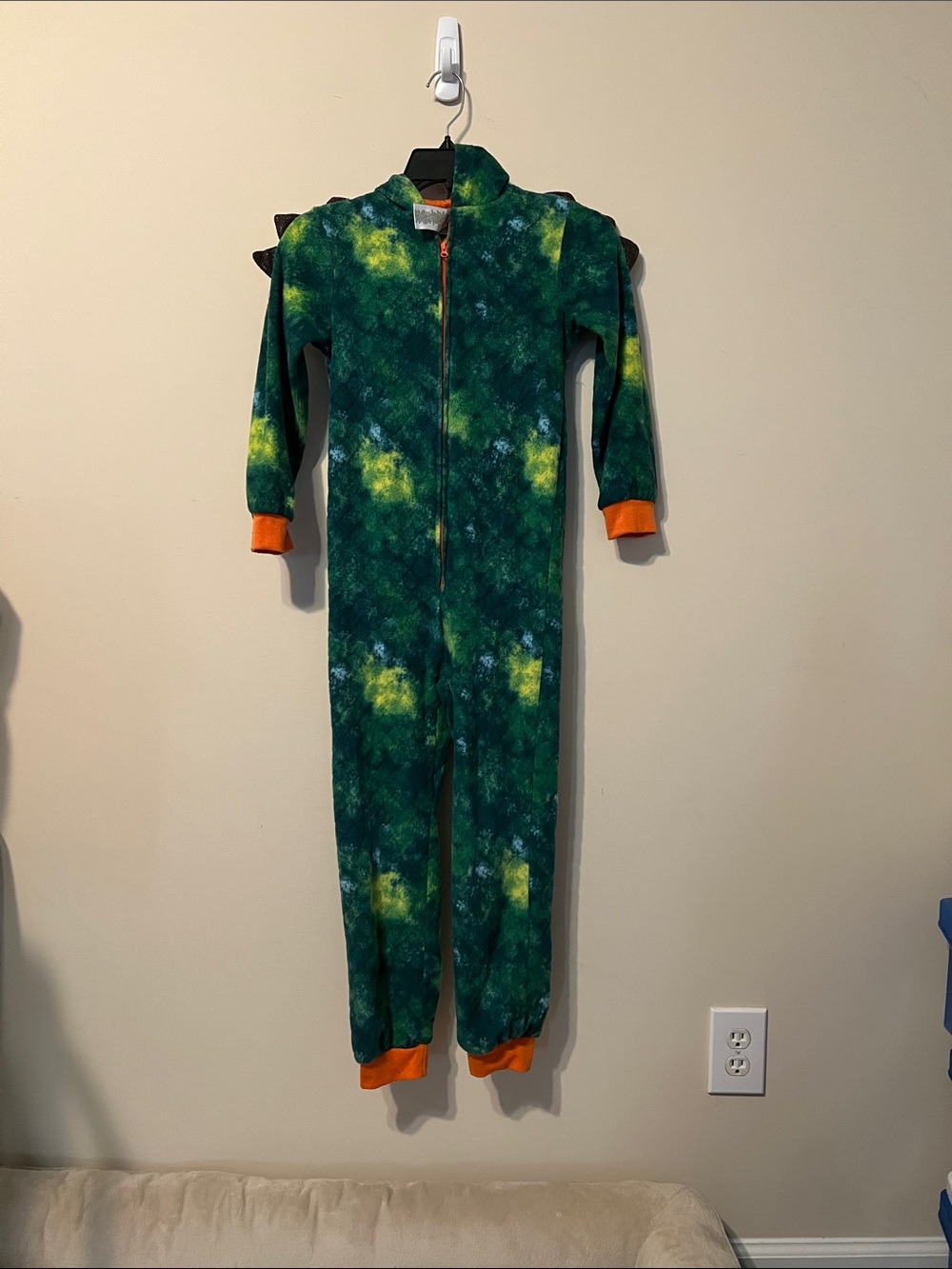 Sleep On It Green Tie-Dye Fleece One-Piece with Orange Trim